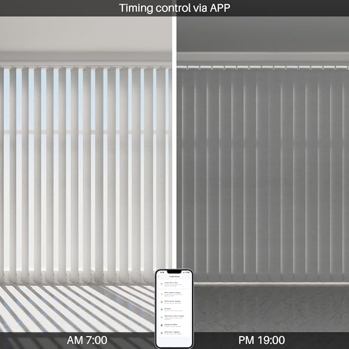 Blindify Motorized Vertical Blinds Compatible with Alexa Google Home, Blackout Sliding Door Shades Smart Vertical Blinds Remote Control Customize, White