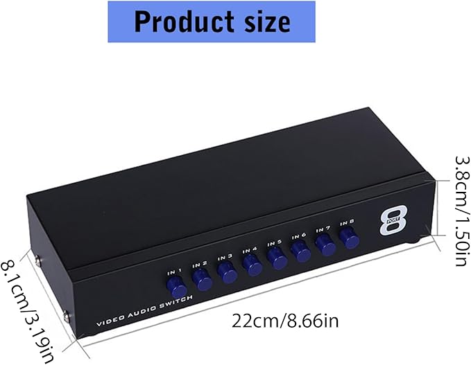 Manual 8Way Video Signals Switcher Box 8in 1Out Video Vid Switching Box Switcher Easy Switching Device Source Management