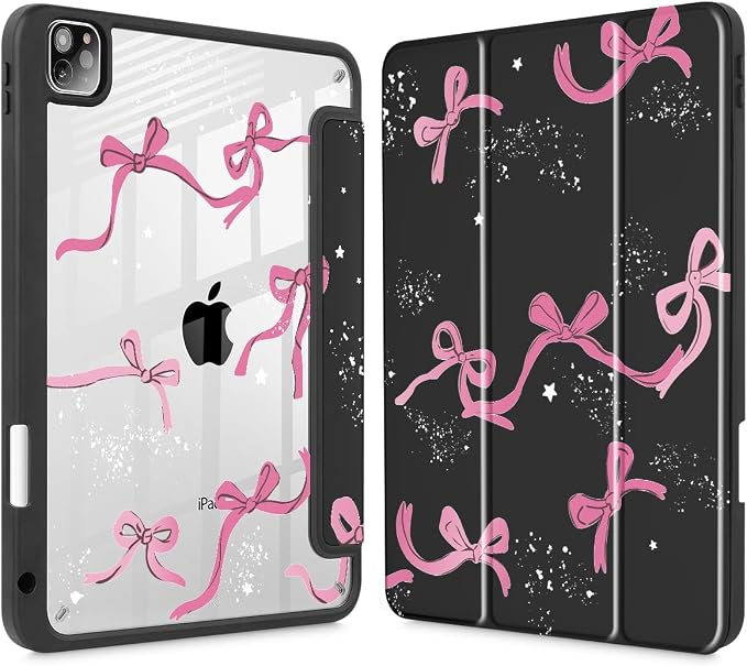 Tuiklol for iPad Pro 11 Inch 4th / 3rd / 2nd / 1st Gen (2022 2021 2020 2018) Case -Built-in Pencil Holder Shockproof Cover Clear Transparent Back Shell with Auto Wake/Sleep Black Flower
