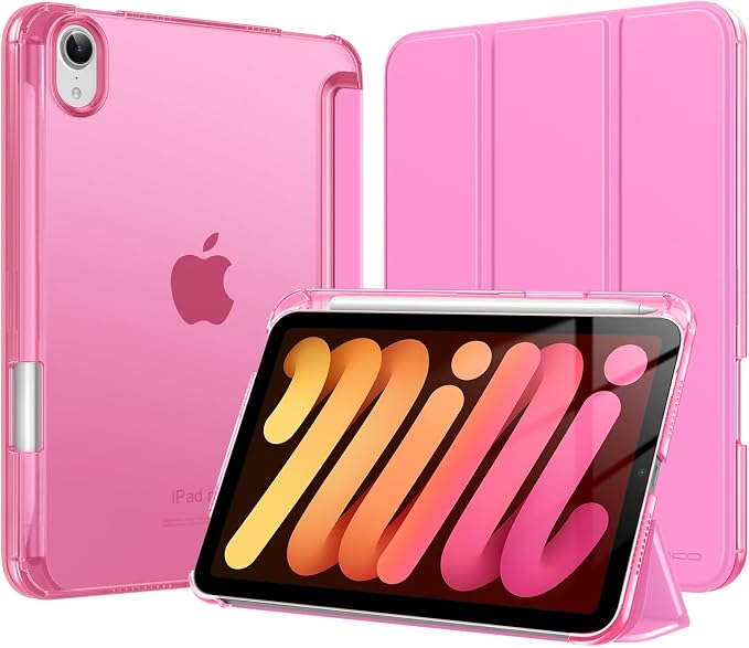MoKo for iPad mini A17 Pro Case 8.3 Inch 2024 iPad mini 7th/6th Case 2021 | For iPad Mini Case with Pencil Holder Light Trifold Smart Protective Cover with Hard PC Translucent Back Shell Agave Gree