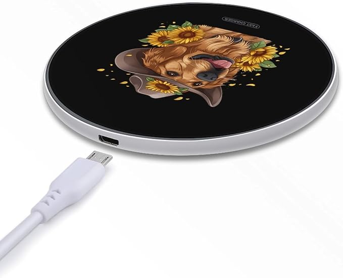 Retriever Dog Sunflower Wireless Charger SlimWireless Charging Pad Anti-Slip Charger Mat for Men Women