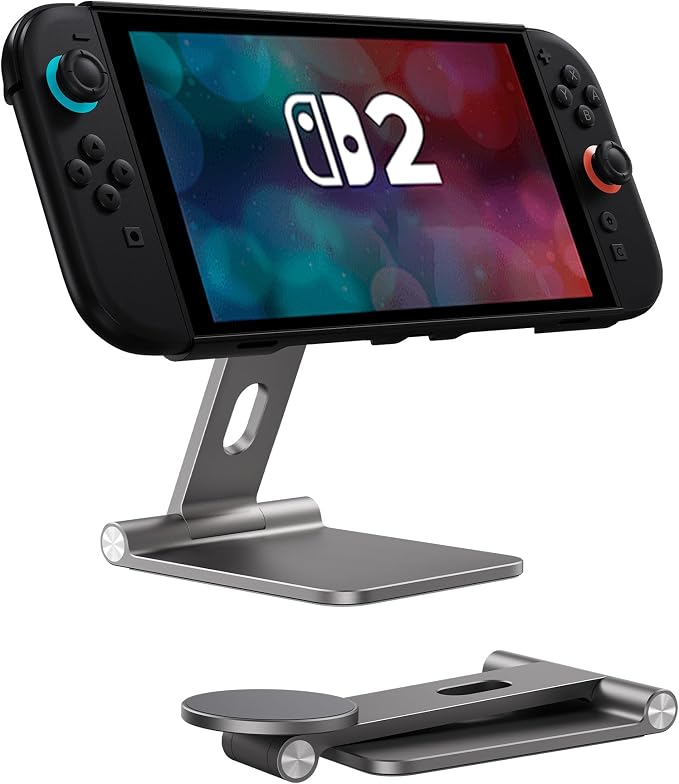 Foldable Magnetic Stand Holder for Nintendo Switch 2 iPhone | Aluminum Alloy Adjustable Design MagSafe-Compatible Portable Kickstand Mount Switch 2 Accessories for Desktop &amp Travel
