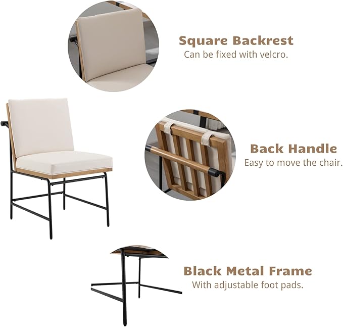 HEAH-YO Modern Dining Chairs Set of 2, Upholstered PU Leather Dining Room Chairs with Backrests, Armless Side Chair for Kitchen, Beige