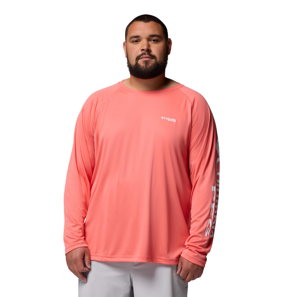 Columbia Men's PFG Terminal Tackle Long Sleeve Fishing Shirt, Melonade/White Logo, 4X Tall