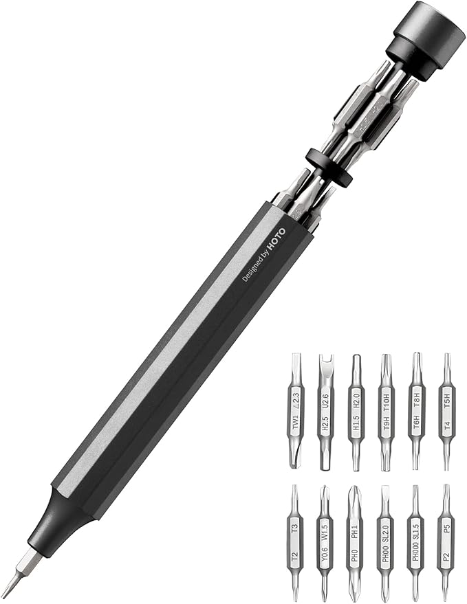 HOTO 24 in 1 Multi Bit Mini Screwdriver Set Magnetic, Manual Precision Screwdriver Set, EDC Pen Screwdriver for Eyeglasses, Electronics, Watches, Phones, Laptops, Cameras, Gadgets for Men, Slate Grey