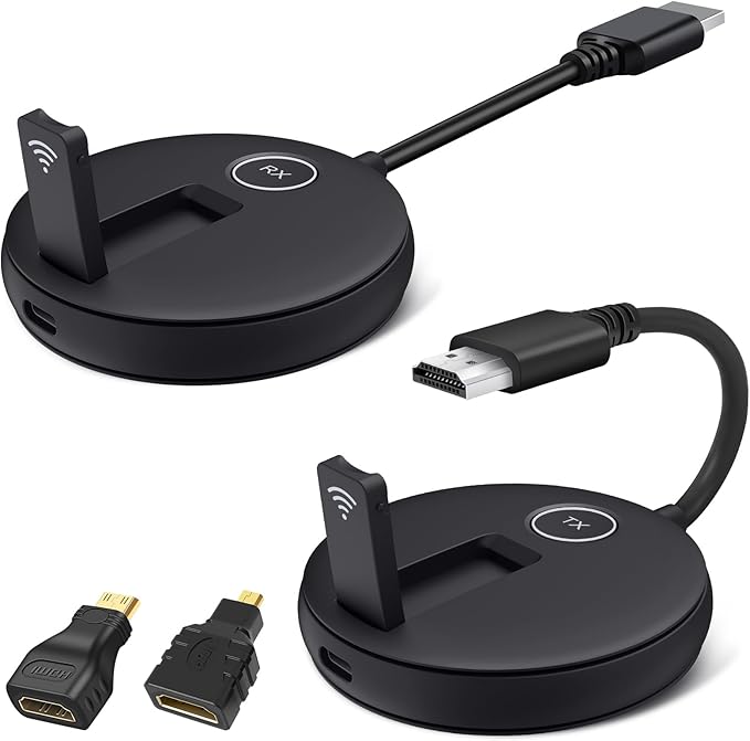 Wireless HDMI Transmitter and Receiver Kit. HDMI Wireless Extender Supports 2.4/5GHz Frequencies for Streaming of Video and Audio from Devices Such As Laptops, Cable Boxes, Cameras to Your Monitor/TV