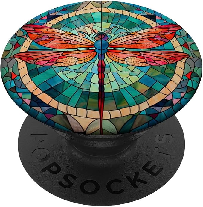 Aesthetic Stained Glass Colorful Dragonfly Abstract PopSockets PopGrip for MagSafe