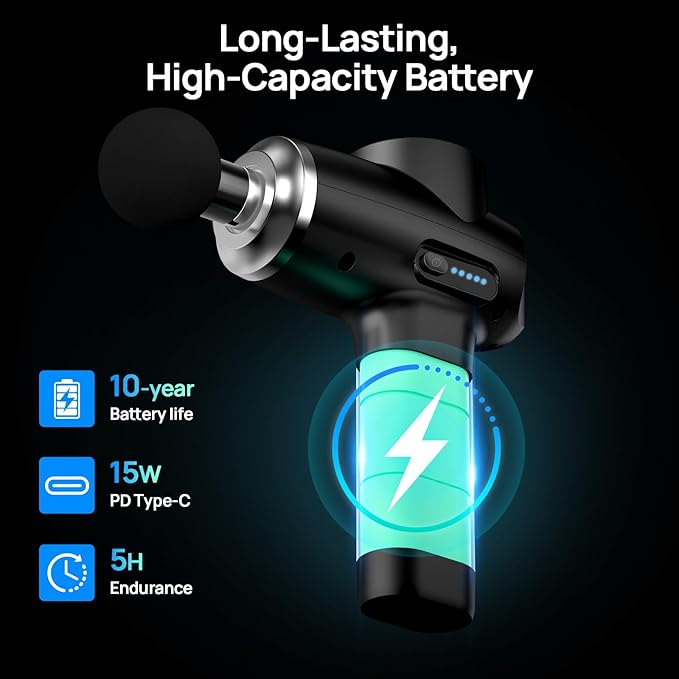 HEYCHY Professional Muscle Massage Gun Deep Tissue, Portable Handheld Massager with 5 Speeds and 5 Heads, Percussion Back Body Masajeador 12mm Amptitude for Athletes, Electric Back and Neck Massager
