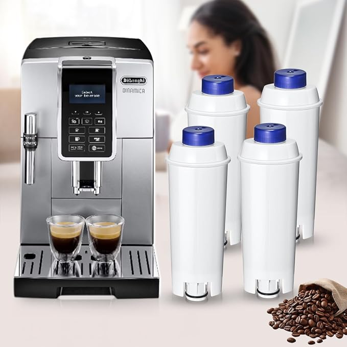 Klamol 4-Pack Coffee Machine Water Filter Replacement Compatible with DeLonghi DLSC002, for Magnifica Evo, Dinamica Plus, Eletta Explore, ECAM, ETAM, ESAM Series Espresso Machines