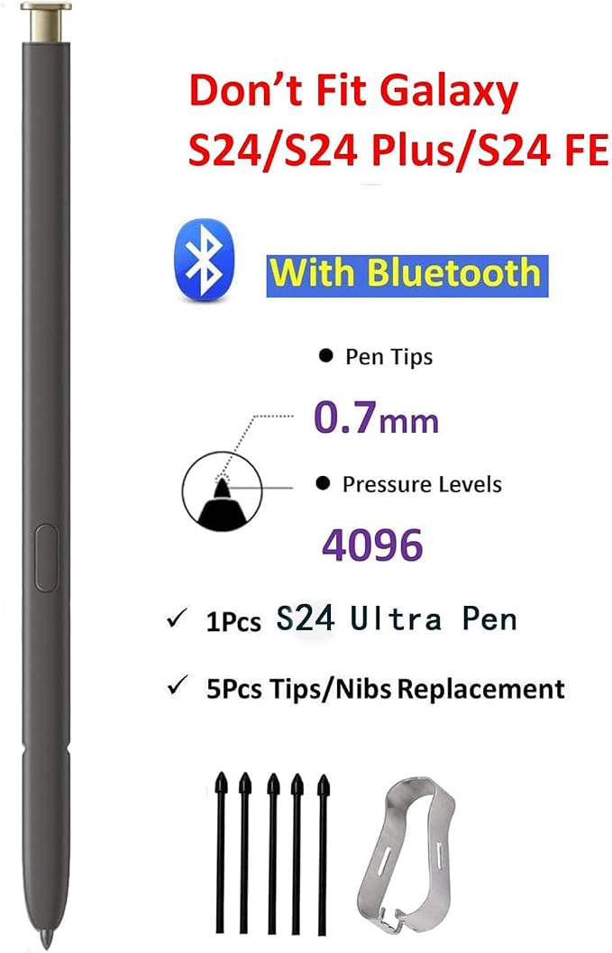 S24 Ultra Stylus Pen (WithBluetooth) Replacement for Samsung Galaxy S24 Ultra 5G Touch Stylus Pen S Pen Replacement Tips/Nibs (Black/WB)