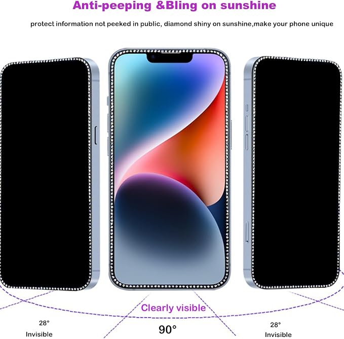 2PCS Glitter Privacy Screen Protector suit for iPhone 12 Pro max Anti-spy Diamond Bling Shiny Shine on Night Sparkling Tempered Glass Suit for iPhone 12 pro max 6.7 Inch