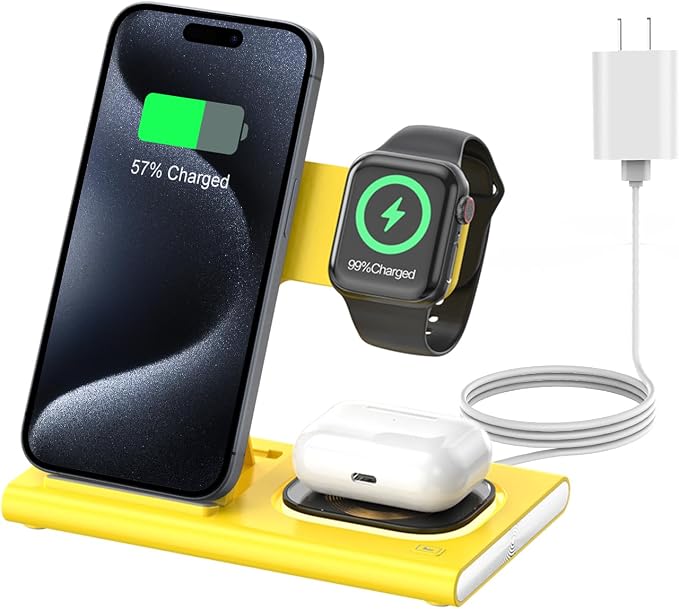 3 in 1 Foldable Wireless Fast Charging Station for Apple Multiple Devices | iPhone Charging Station for iPhone 17 Travel iWatch Charger Stand Light Nightstand Charging Dock for Apple Watch/Airpods