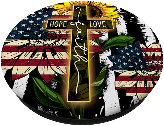Sunflowers Faith Hope Love Jesus Cross Christian PopSockets Standard PopGrip