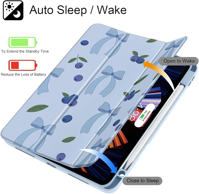 Tuiklol for iPad Pro 11 Inch 4th / 3rd / 2nd / 1st Gen (2022 2021 2020 2018) Case -Built-in Pencil Holder Shockproof Cover Clear Transparent Back Shell with Auto Wake/Sleep Black Flower