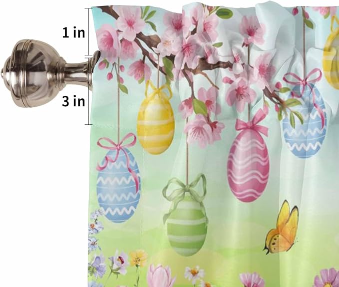 Easter Living Room Curtains 72 Inches length, Spring Bunny Colorful Rabbit Eggs