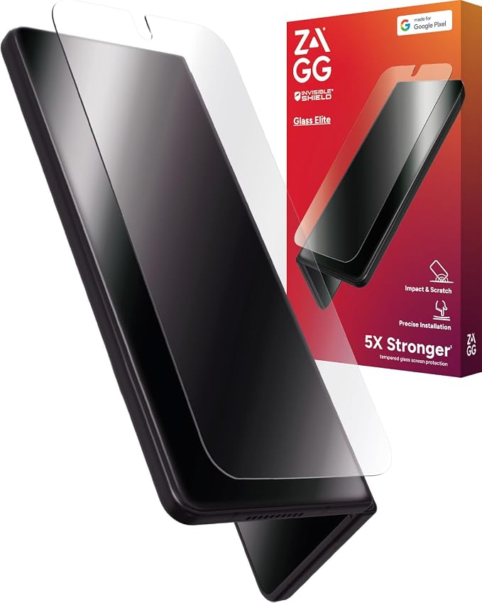 ZAGG Glass Elite Google Pixel 10a Screen Protector - 5x Stronger Aluminosilicate Protection Tempered Glass ClearPrint Technology Easy Install Case Friendly Sustainable Recycled Materials