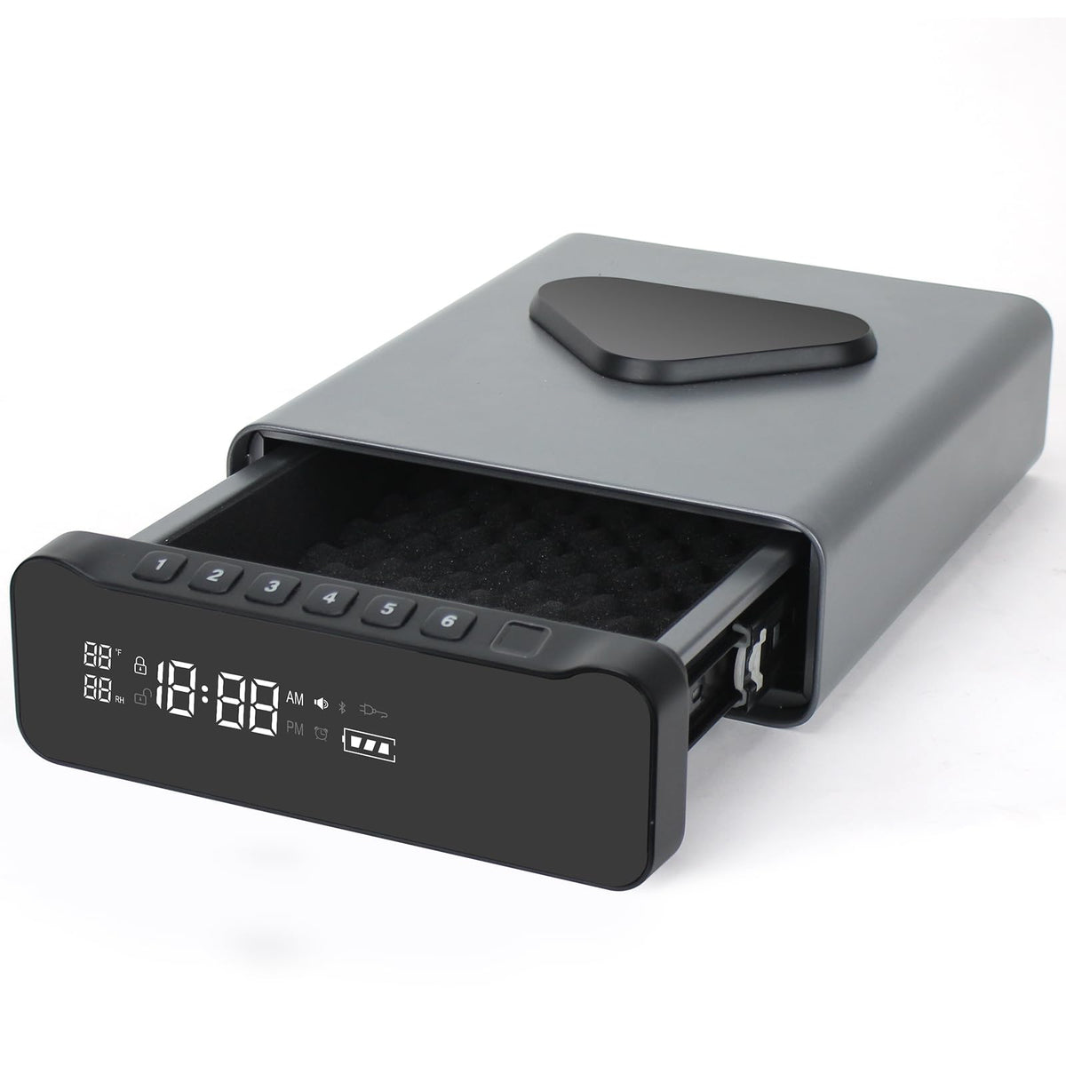 FTOP Biometric Fingerprint Gun Safe, Clock Handgun Safe with 3-in-1 Watch & Phone Wireless Charging, Drawer Lock for Hand Guns, Cash, Valuables- with Humidity Reader|Temperature| Alarm Clock| Screen