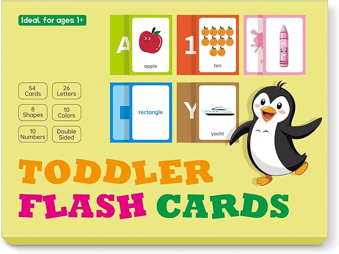 Flash Cards for Toddlers Learning – 54 Double-Sided Alphabet, Number, Color & Shape Cards – Durable Preschool Educational Toys for Kids Ages 2-5, Waterproof & Tear-Resistant, Montessori Early Learning