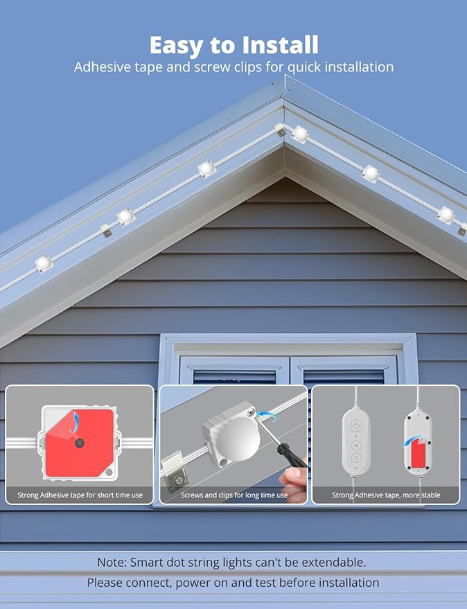 APPECK Permanent Outdoor Lights 50ft with 45 LEDs, RGB Color Changing Outdoor String Lights with 60lm Warm White, 111+ Scene Modes, APP/Voice/Remote Control, for Windows Storefront Holiday Decor