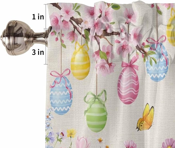 Happy Easter Kitchen Curtains 54 Inches Length, Spring Farmhouse Bunny Eggs