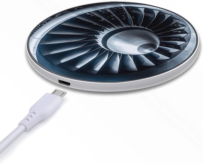 Jet Engine Wireless Charger with Aluminum Alloy Frame Qi Certified Fast Wireless Charging Pad 10W Charging Station Portable Phone Charger for All Wireless Charging Phone