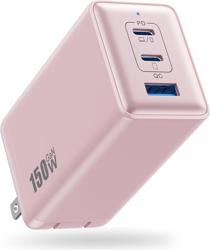 150W USB C Charger BlockGaN III Compact Foldable Wall Charger 3 Port Fast Charging StationPD QC PPS Portable USB C Hub 100W Laptop Adapter for MacBook Pro/AiriPadiPhone 17/ProGalaxy S24Dell etc