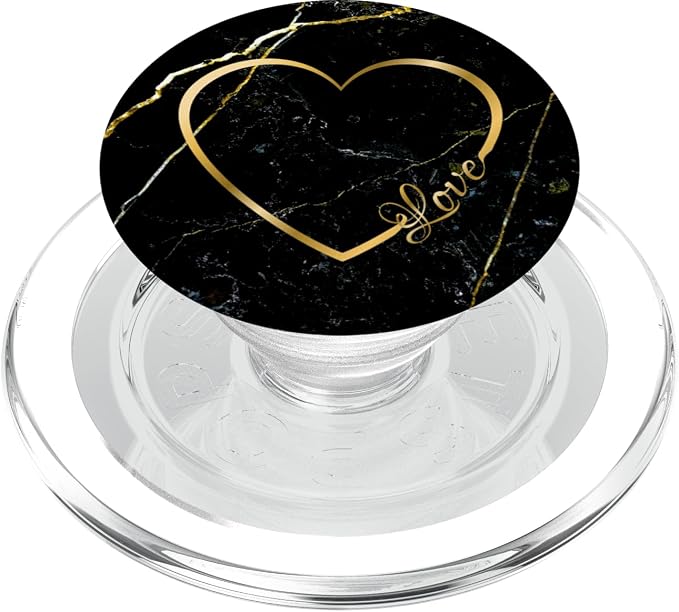 Love Heart Gold Black Marble-Look Cute for Girls Women Her PopSockets Adhesive PopGrip