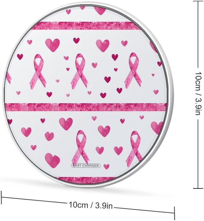 Breast Cancer Awareness Ribbon Wireless Charger Portable Charging Pad | LightweightAll Smartphone