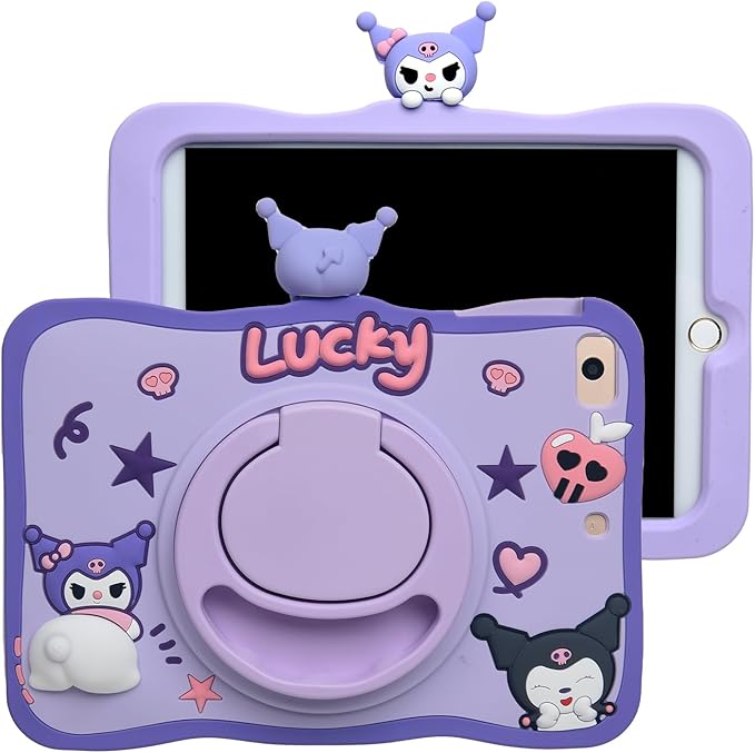 Cartoon Case for iPad mini 1/2/3/4/5 7.9，MONEHOYSY Cute Soft Silicone Kickstand [Drop ProofShock ProofAnti Slip] Back Stand Cover Case for Kids Children Teens Girls Boys (Kitty-1)