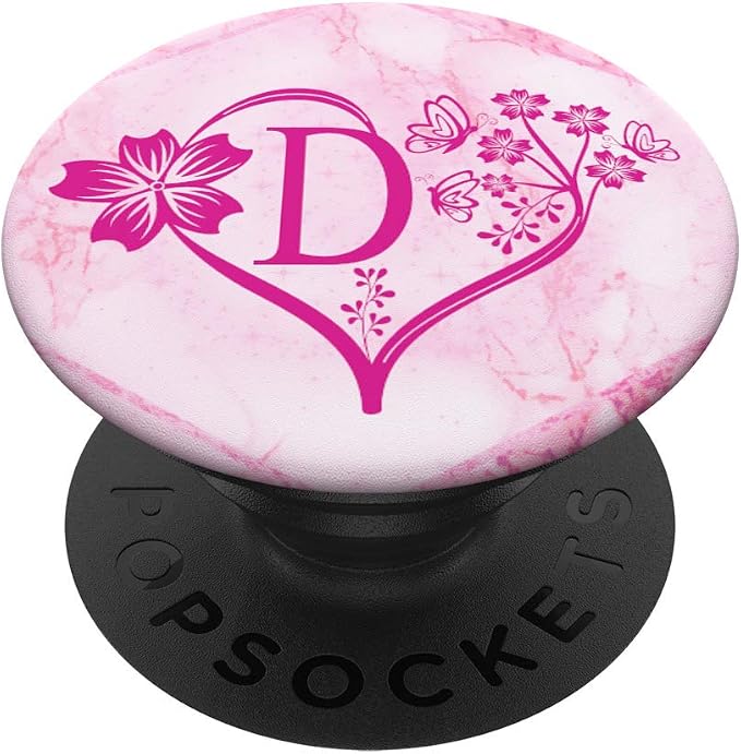 Blush Floral Monogram Pink Butterfly Heart Letter D Initial PopSockets PopGrip: Swappable Grip for Phones &amp Tablets