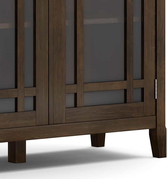 SIMPLIHOME Bedford Storage Cabinet - 62 inch Wide Solid Wood Sideboard Cabinet in Dark Tobacco Brown, Transitional Buffet for Living Room, Dining Room, or Entryway with Glass Doors and Shelves