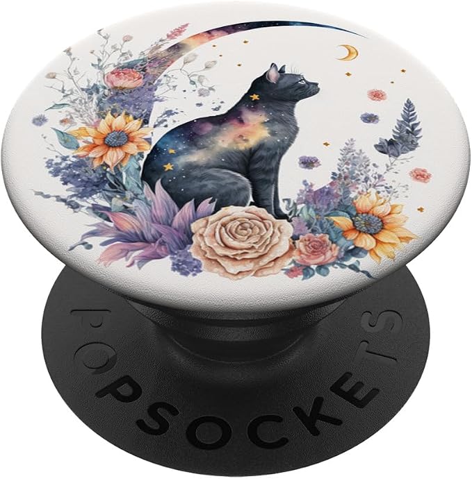 Cute Celestial Black Cat Crescent Moon Phases Witchy PopSockets Standard PopGrip