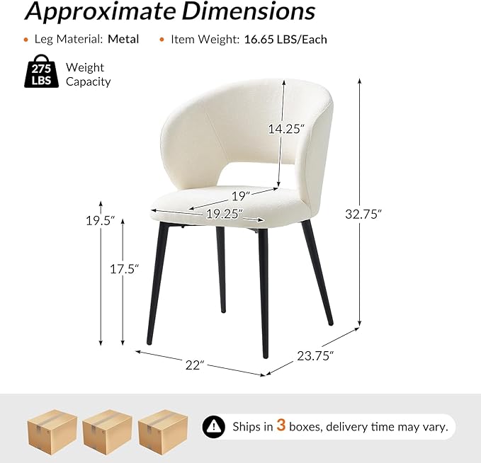 Contemporary Dining Chairs with Armrests – Ergonomic Soft-Padded Seat, Curved Backrest, Matte Black Metal Legs, Comfortable Kitchen & Dining Room Chairs, Set of 6