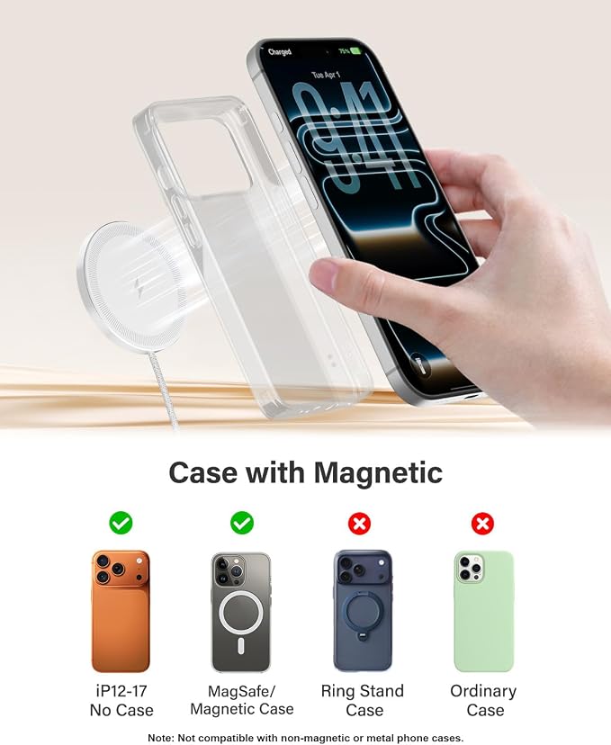6FT Magnetic Wireless Charger Charging Pad - 15W Fast Mag-Safe Phone Charger for Apple iPhone 17 16 15 14 13 12 Series &amp AirPods 4 3 2 Pro Phone Charging Pad with Plug for Desk &amp Travel 1Pac