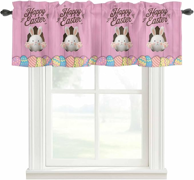 Pink Easter Curtain Valances for Windows, Kitchen Valance Window Treatment