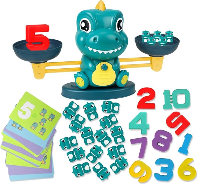 Aitbay Dinosaur Math Balance Toys, Montessori Toys for 3 Years Old Kids, Toddler Educational Toys for 4 5 6 7 Year Old Boys and Girls - Birthday Gifts for Kids Ages 3-5 5-7