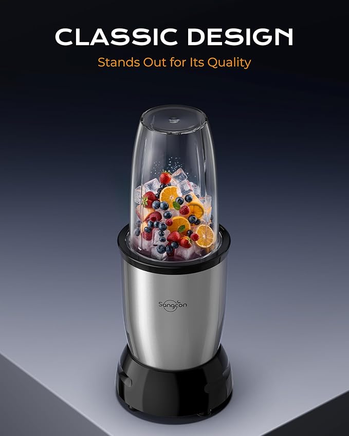 Sangcon 1000W Personal Smoothie Blender, Protein Shakes, Home & Gym, Silver