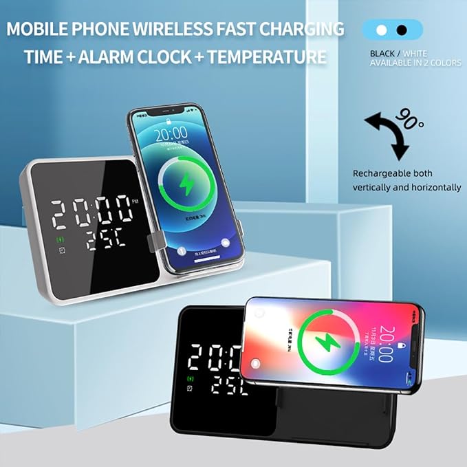 IHAO 3in1 Multifunctional Foldable Wireless Charging Station with LED Ambient Night Light Fast QC3.0 Charger for Phone iWatch Headphone Space-Saving Auto-Shutoff &amp Overcharge Protection-Black