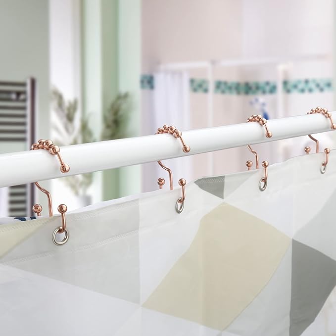 Shower Curtain Hooks, Goowin Shower Curtain Rings, Stainless Steel Shower Curtain Hooks Rust Proof Free Sliding Double Shower Hooks for Curtain, Shower Curtains & Liners (Rose Gold)