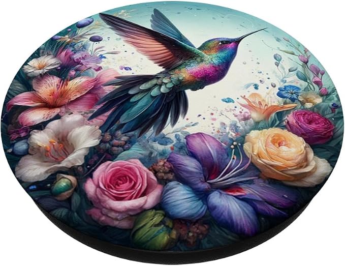 Aesthetic Floral Flowers Hummingbird Illustration Art PopSockets Adhesive PopGrip