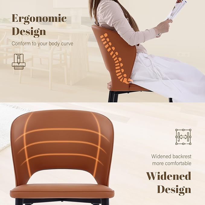 Homcosan Dining Chairs Set of 2, Modern Kitchen Chairs with Cross Structure & Exquisite Piping Design, Easy Assembly, Faux Leather Dining Room Chairs for Living Room Lounge, Bedroom, Brown