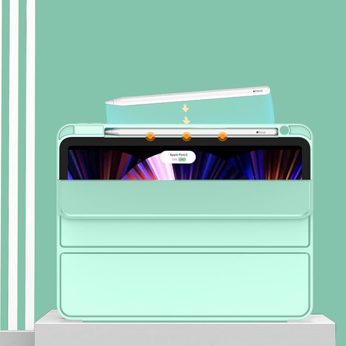 New iPad Pro 11 Inch Case 2022(4th Gen)/2021(3rd Gen)/2020(2nd Gen) with Pencil HolderSmart iPad Case [Support Touch ID and Auto Wake/Sleep] with Auto 2nd Gen Pencil Charging (Deep Pink)