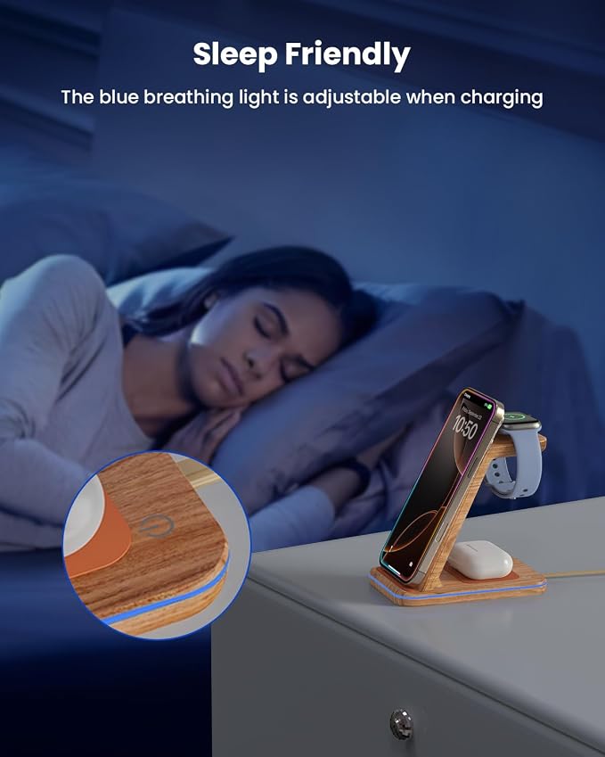 Wireless Charger Stand CIYOYO 3 in 1 Fast Wireless Charging Station Dock for Apple Watch 11/9/8/7/6/SE/5/4/3/2 Airpods 3/2/Pro iPhone 17/16/15/14/14 Plus/14 Pro Max/13/13 Pro/12/12 Pro/SE/X/XR/XS/8
