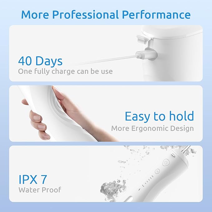 Water Flosser [Dental Cordless Portable] 6 Modes & IPX7 Waterproof Rechargeable Oral Irrigator Water Teeth Cleaner Floss Pick, Home Use WaterFlossers for Braces Bridges/Gum Care (White)