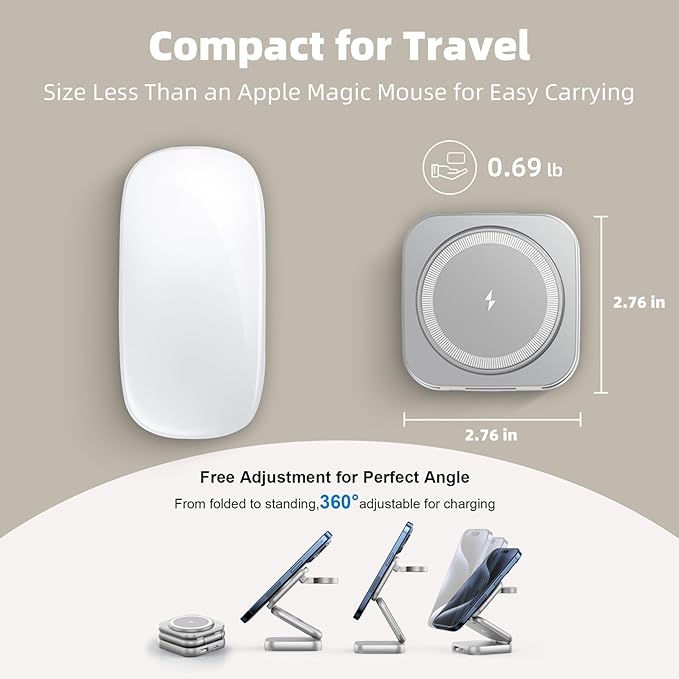 5-in-1 Wireless Charger for MagSafe, AC ISLAND Portable Travel Charging Station, 15W Max Fast Foldable Magnetic Stand, Evolved for iPhone 16/15/14/13 Series, Apple Watch, AirPods (with 35W Adapter)