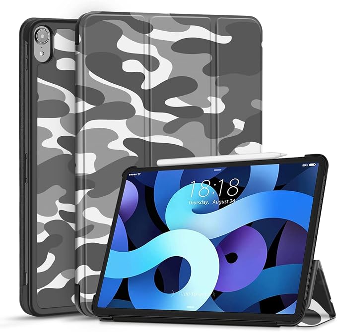 TNP Cover Case for iPad Air 11 Inch M2 6th 2024 5th 4th Generation(2022 2020) - 10.9 Almond Blossom Case with Pencil Holder for 2nd Gen Apple Pencil - Protective Cover with Trifold Stand