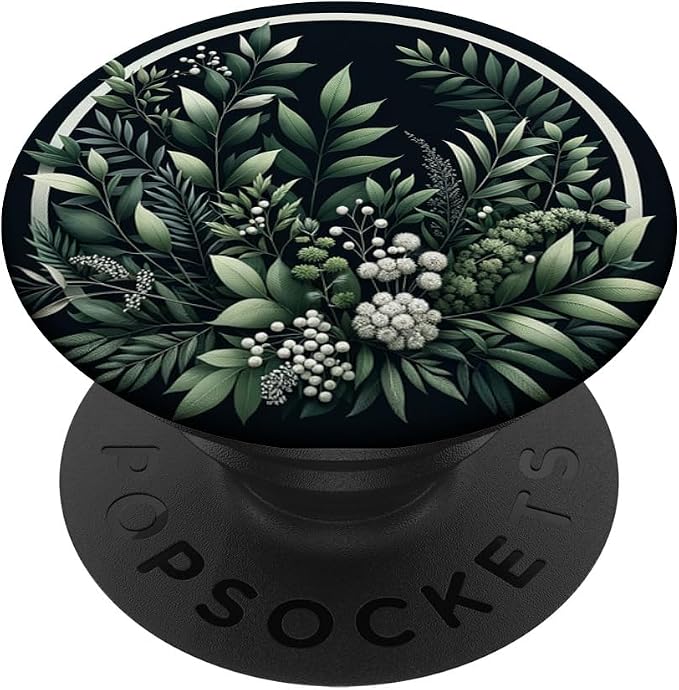 Elegant Midnight Garden - Lush Botanical Circle Illustration PopSockets Standard PopGrip
