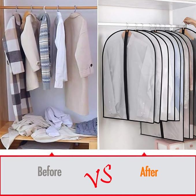 Hanging Garment Bag Dress Bags for Closet Storage ( Set of 12 ) Suit Protector Cover Bag with Zipper for Long Dresses, Suit, Coat Closet Clothes Storage ( Black, 24'' x 54'' )