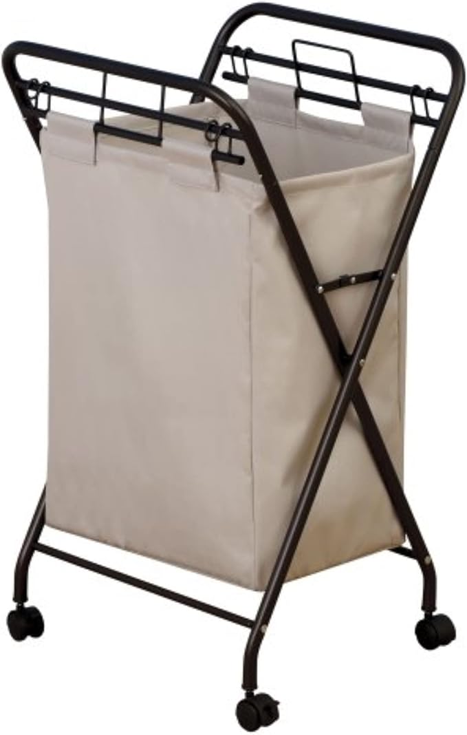Household Essentials 7172 Rolling Laundry Hamper with Heavy-Duty Canvas Bag | Antique Bronze Frame