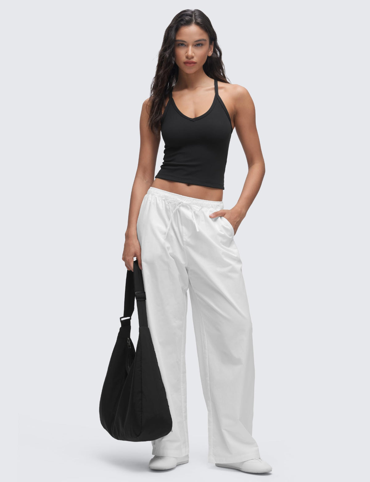 CRZ YOGA Double Lined V Neck Cami Crop Tank Top Black Medium